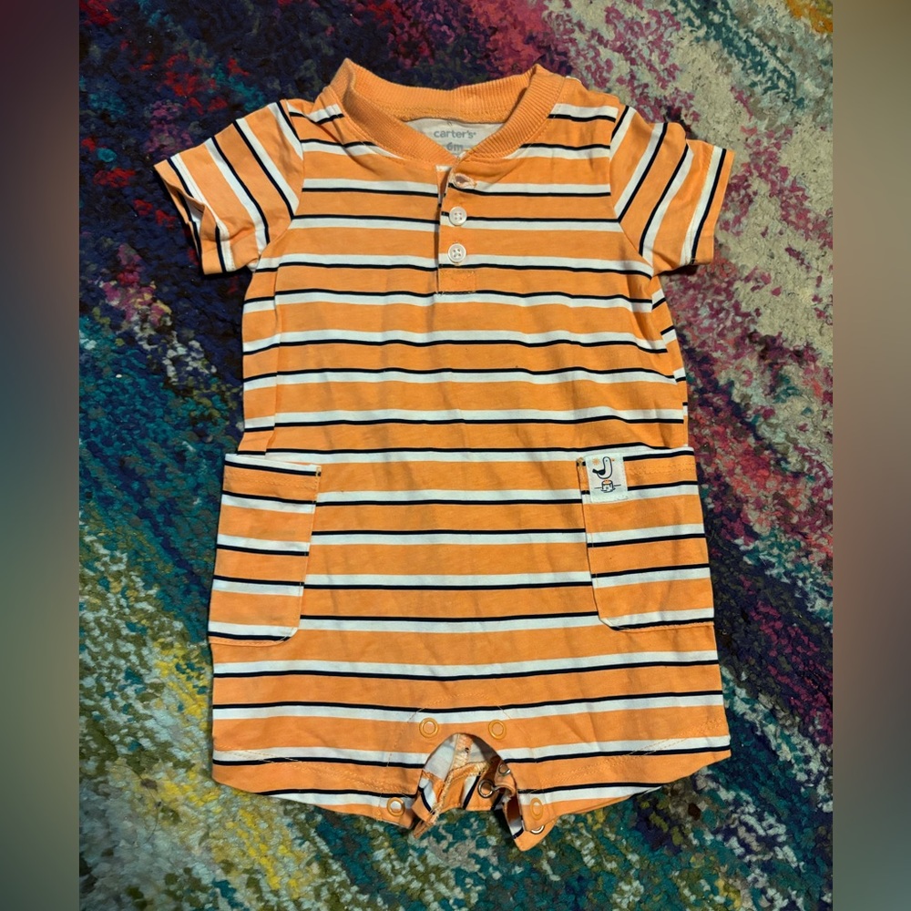 ⭐️5/$25 Striped Orange Romper!